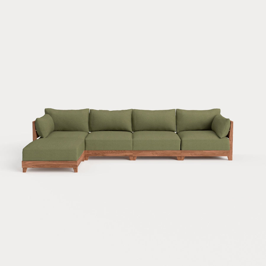 Modular Teak Outdoor 4-Seater Sofa Sectional | Sun Crossweave in Olivine