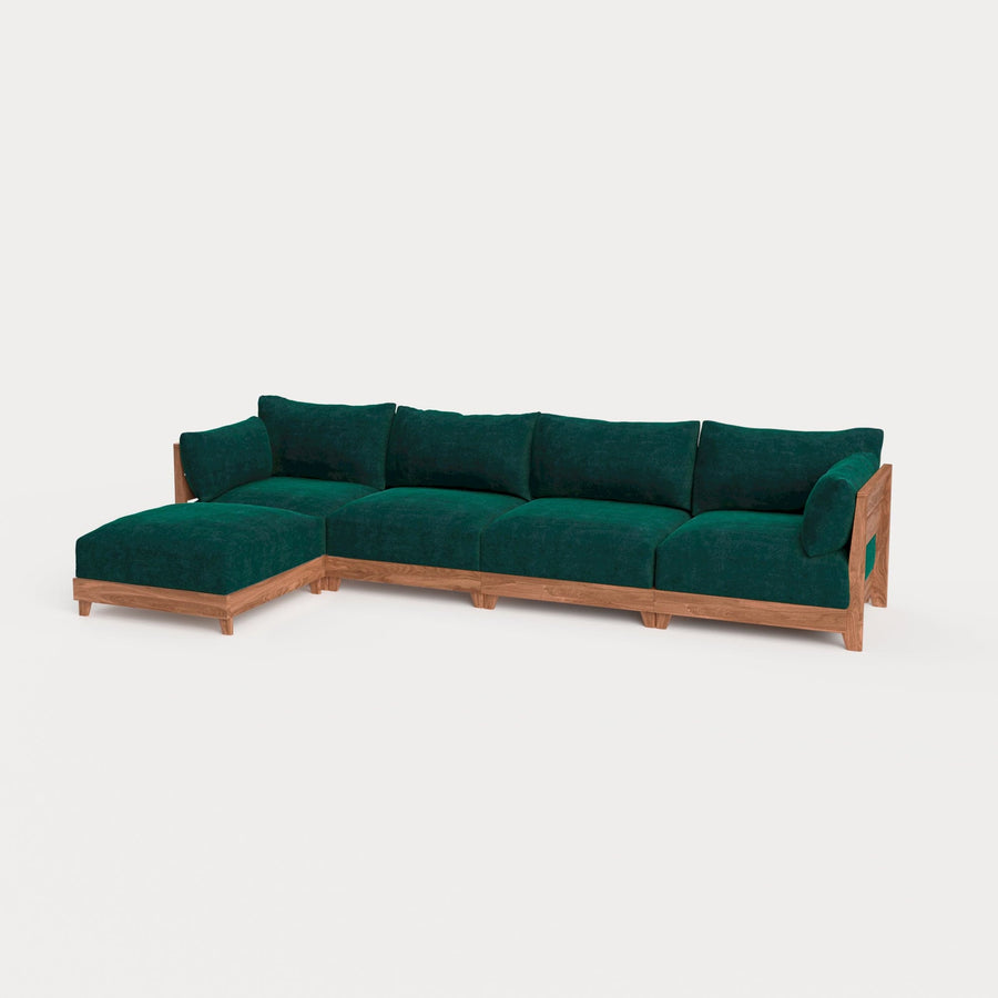 Modular Teak Outdoor 4-Seater Sofa Sectional | Plush Velvet in Muzo