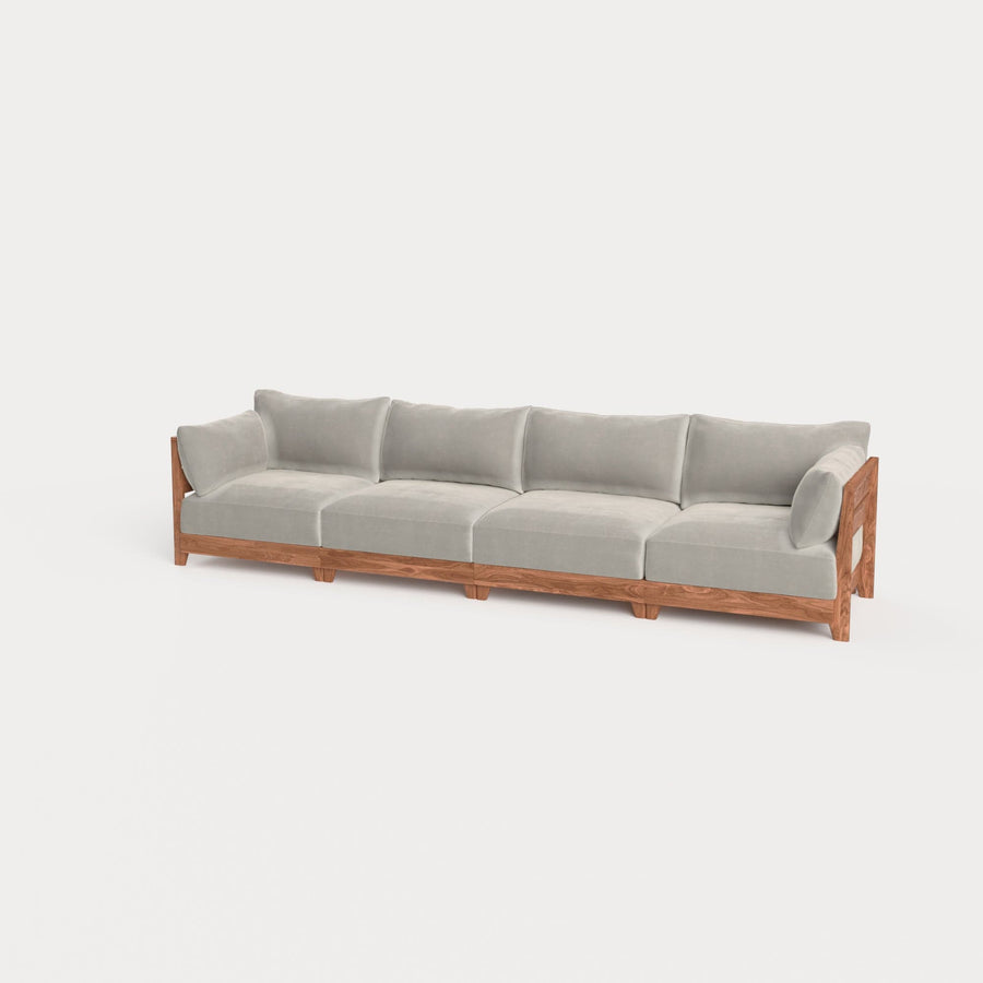 Modular Teak Outdoor 4-Seater Sofa | Plush Velvet in Silk
