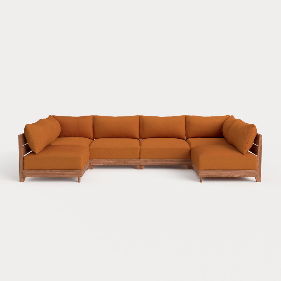 Dwell™ Modular Teak Outdoor 6-Seater U-Sectional | Classic Canvas in Rust