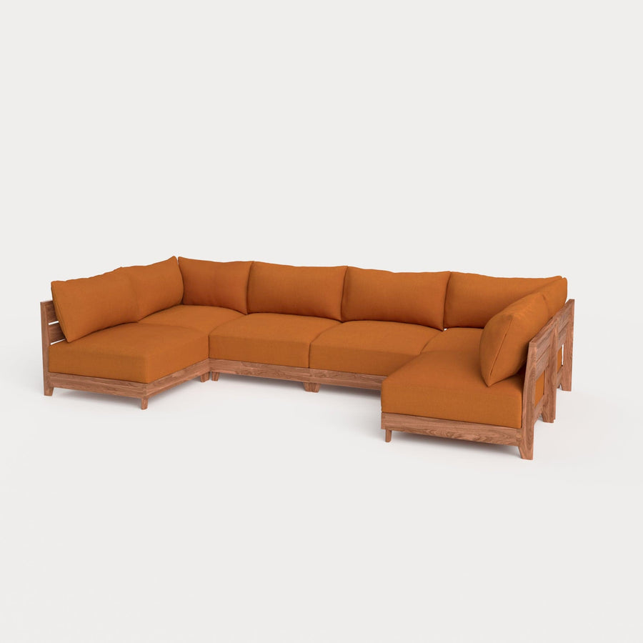 Dwell™ Modular Teak Outdoor 6-Seater U-Sectional | Classic Canvas in Rust