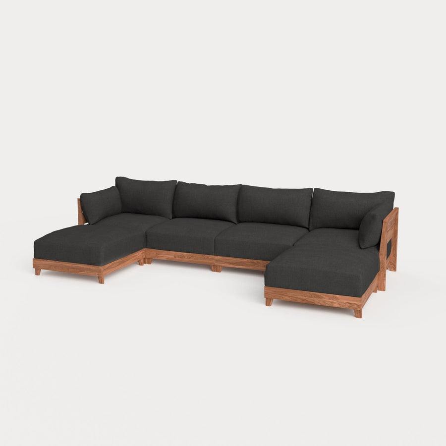 Dwell™ Modular Teak Outdoor 4-Seater U-Sectional | Classic Canvas in Charcoal