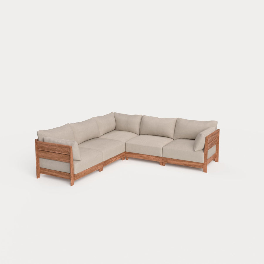 Dwell™ Modular Teak Outdoor 5-Seater L-Sectional | Classic Canvas in Sand