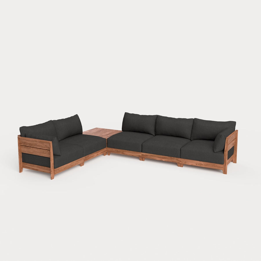 Dwell™ Modular Teak Outdoor 5-Seater L-Sectional + Storage Coffee Table  | Classic Canvas in Charcoal
