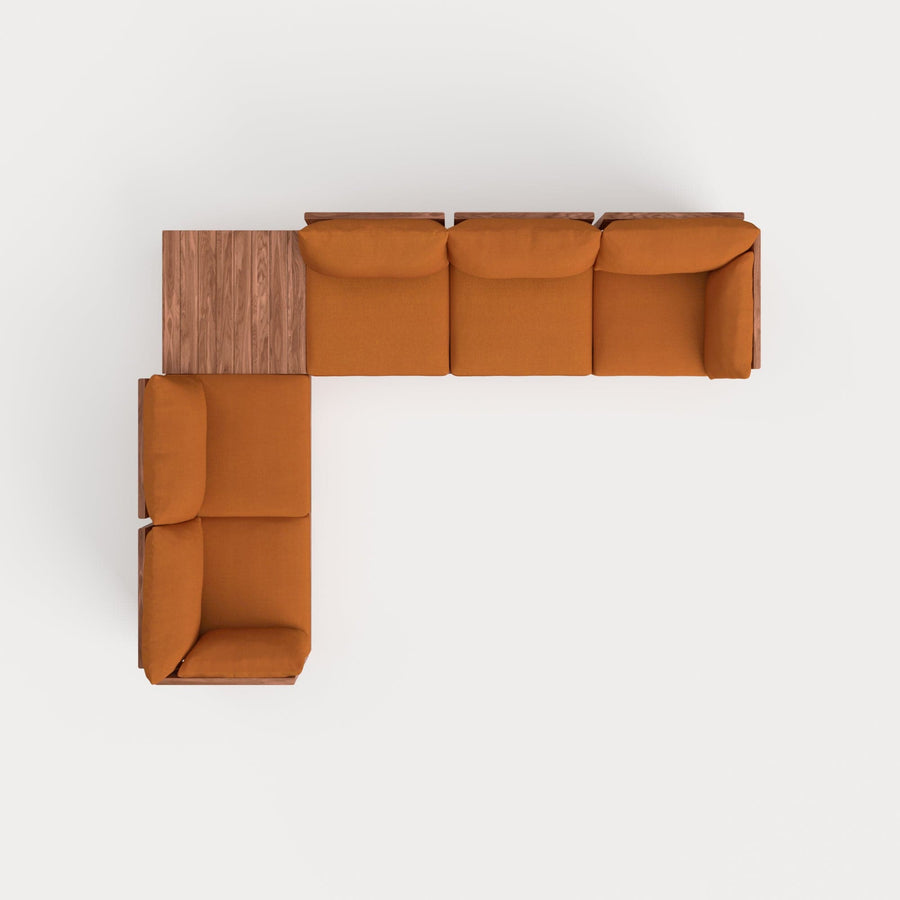 Dwell™ Modular Teak Outdoor 5-Seater L-Sectional + Storage Coffee Table  | Classic Canvas in Rust