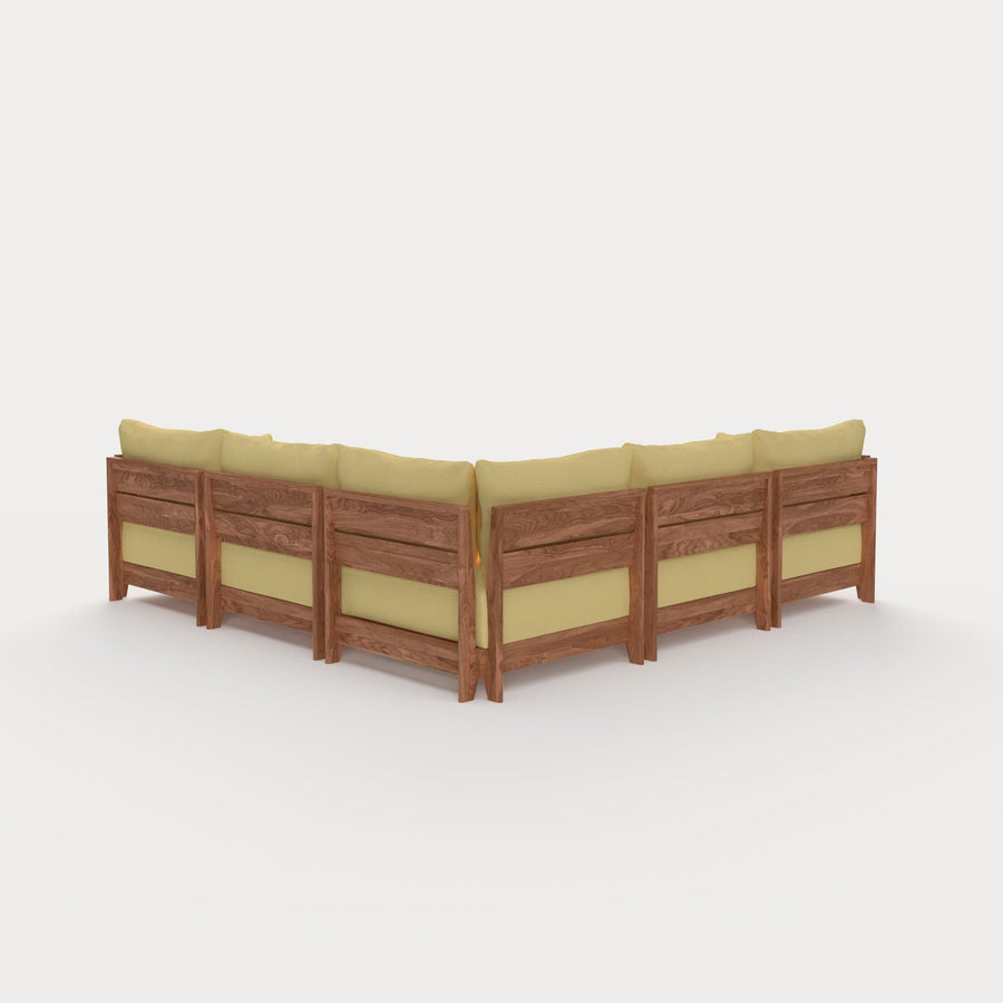 Dwell™ Modular Teak Outdoor 5-Seater L-Sectional with Storage Coffee Table  | Classic Canvas in Sun