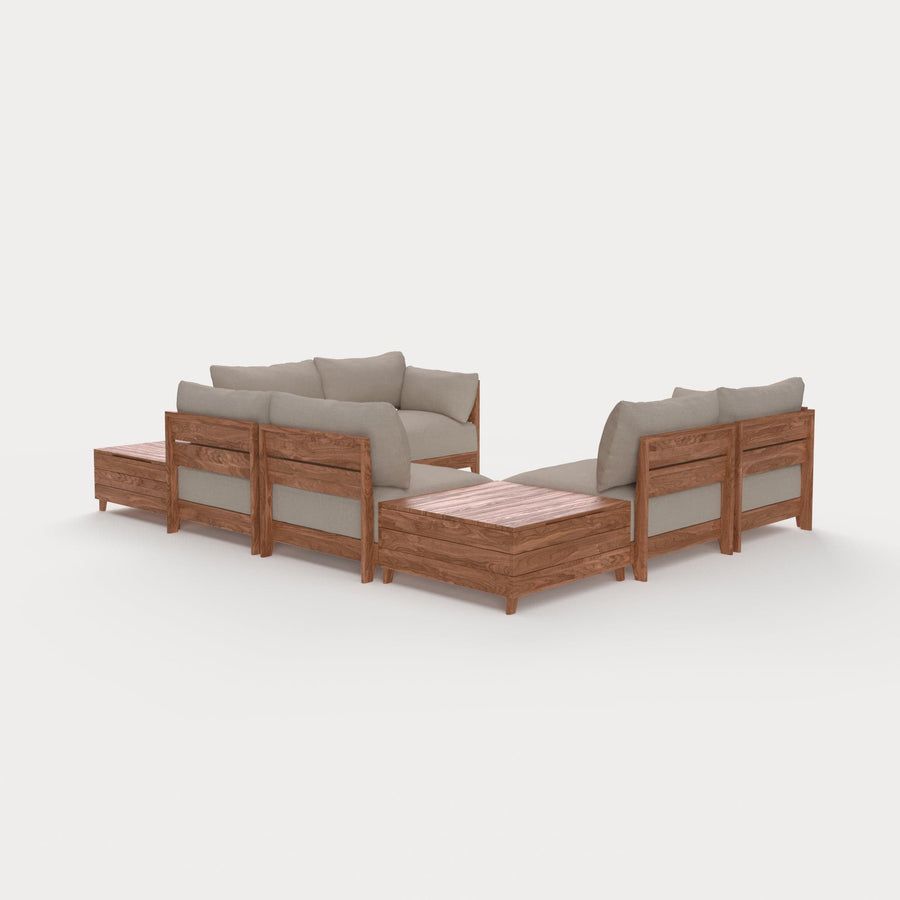 Dwell™ Modular Teak Outdoor 6-Seater U-Sectional + Storage Coffee Tables | Classic Canvas in Sand