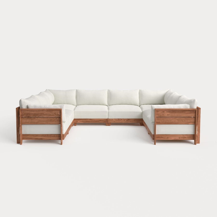 Dwell™ Modular Teak Outdoor 8-Seater U-Sectional | Classic Canvas in Cloud