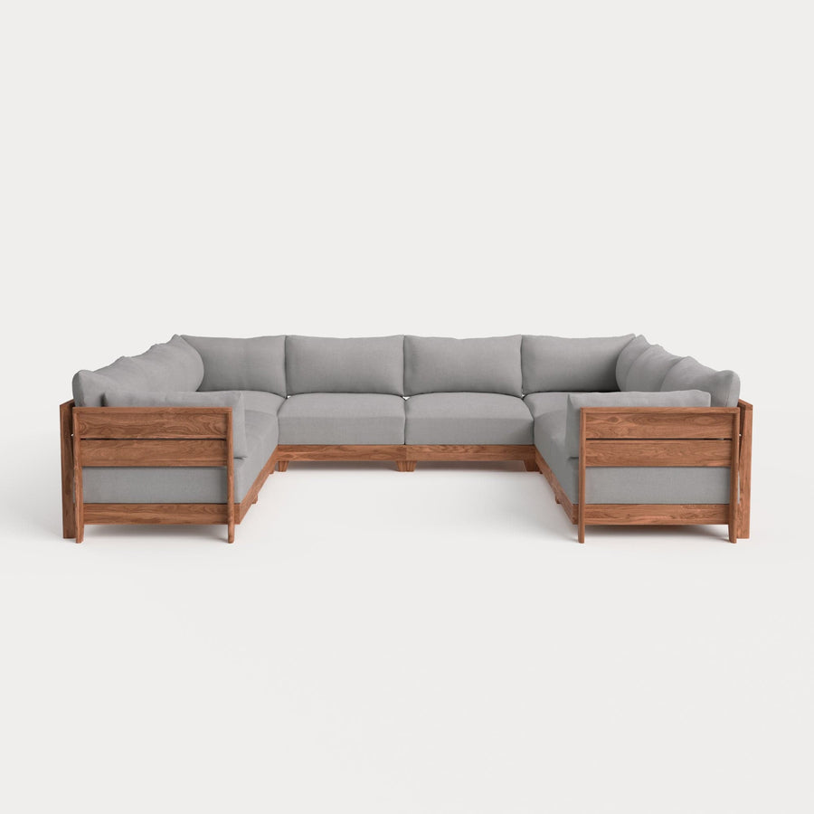 Dwell™ Modular Teak Outdoor 8-Seater U-Sectional | Classic Canvas in Stone Gray