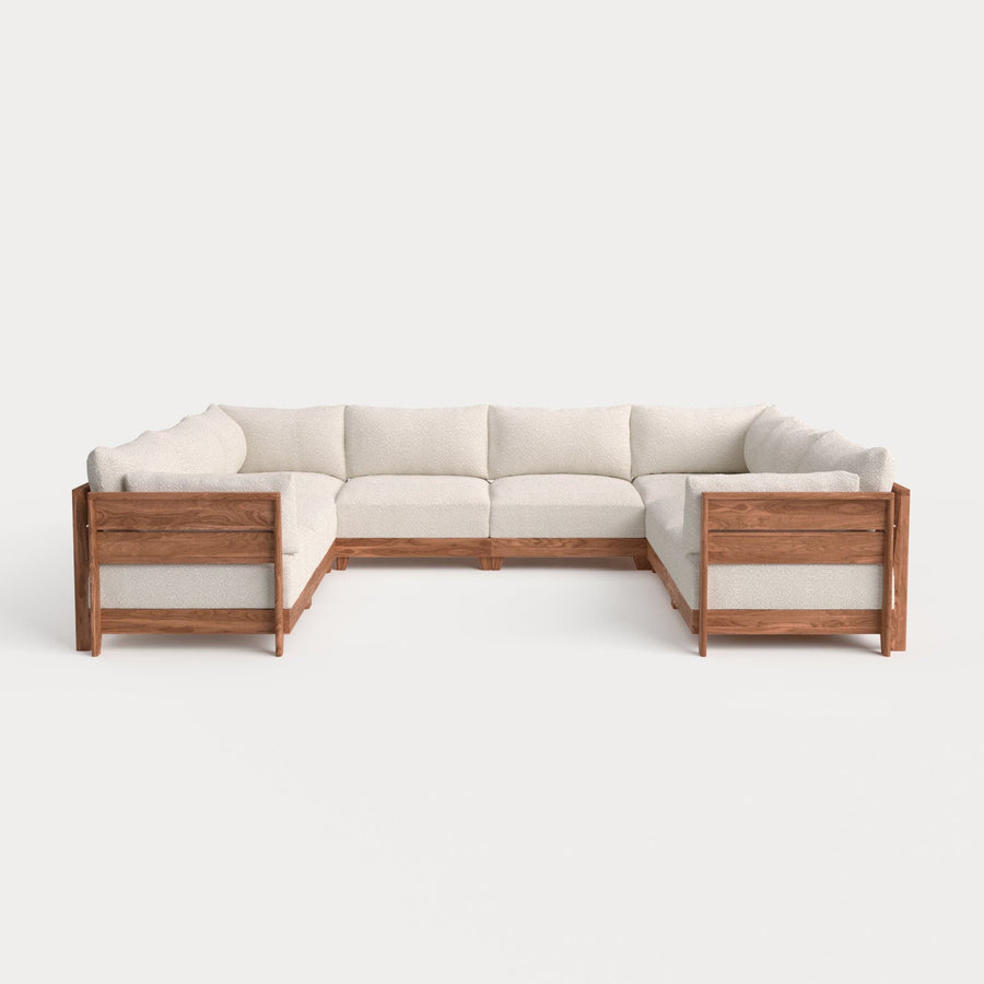Modular Teak Outdoor 8-Seater U-Sectional | Alfresco Boucle in Creme