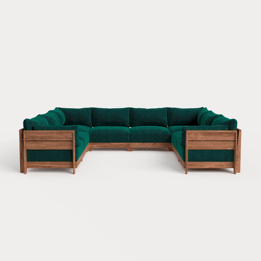 Modular Teak Outdoor 8-Seater U-Sectional | Plush Velvet in Muzo