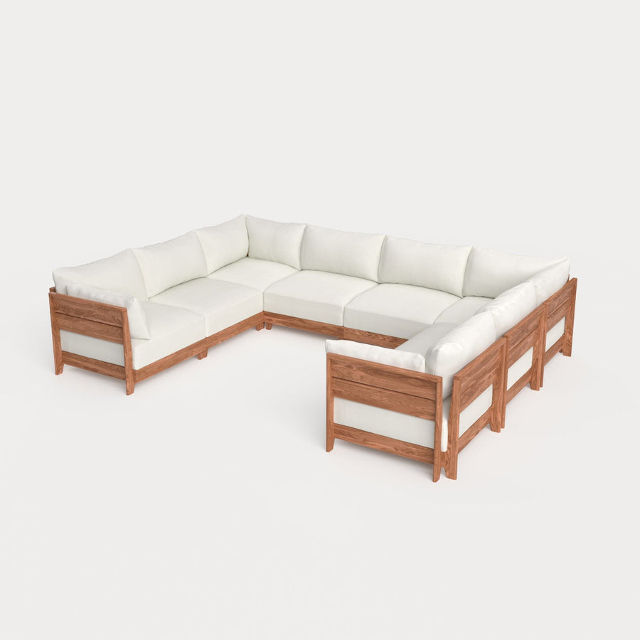 Dwell™ Modular Teak Outdoor 8-Seater U-Sectional | Classic Canvas in Cloud