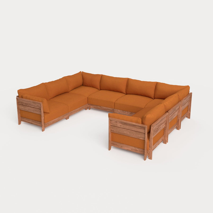 Dwell™ Modular Teak Outdoor 8-Seater U-Sectional | Classic Canvas in Rust