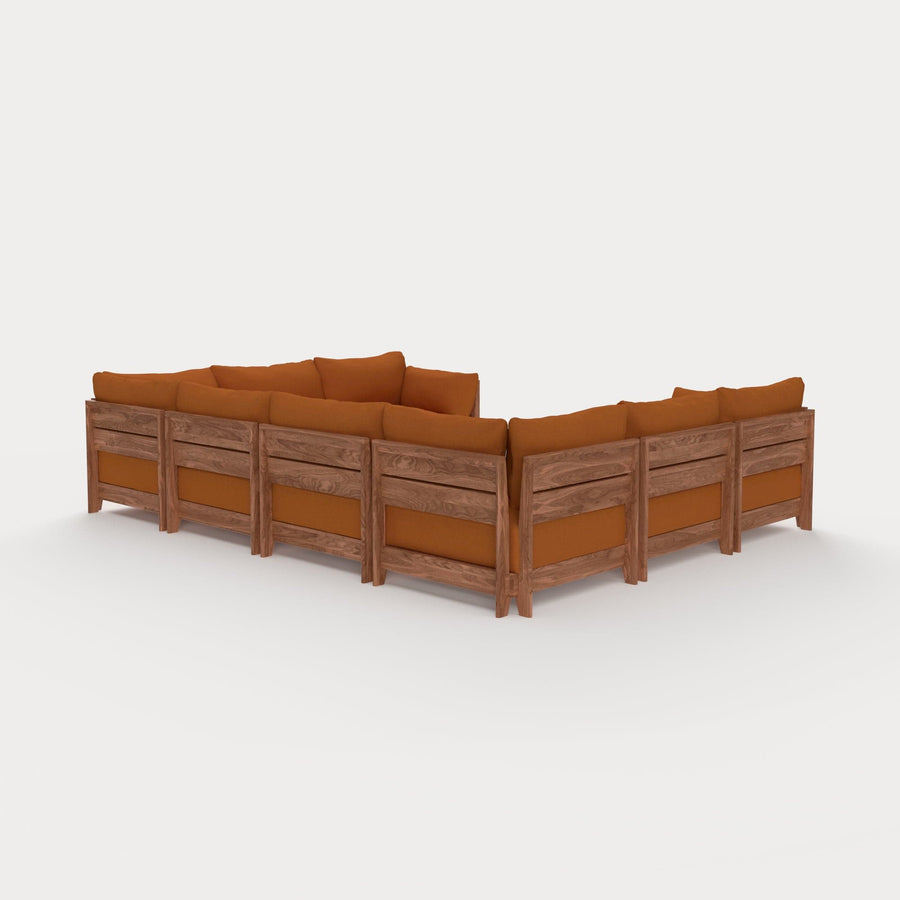 Dwell™ Modular Teak Outdoor 8-Seater U-Sectional | Classic Canvas in Rust