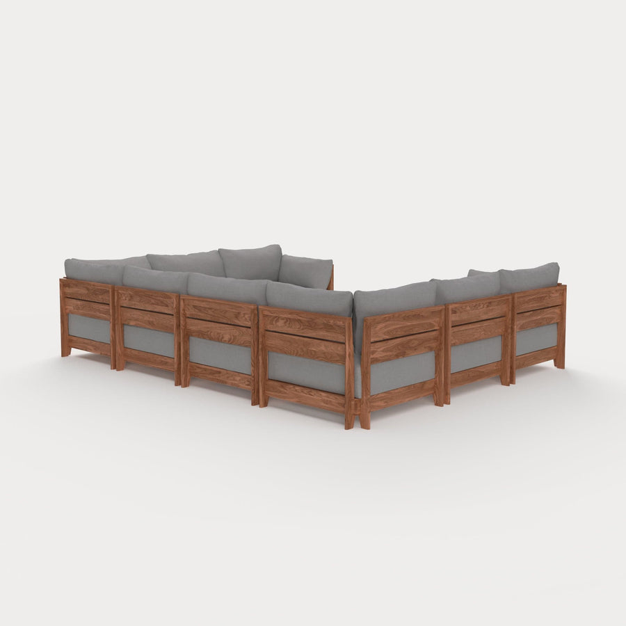 Dwell™ Modular Teak Outdoor 8-Seater U-Sectional | Classic Canvas in Stone Gray