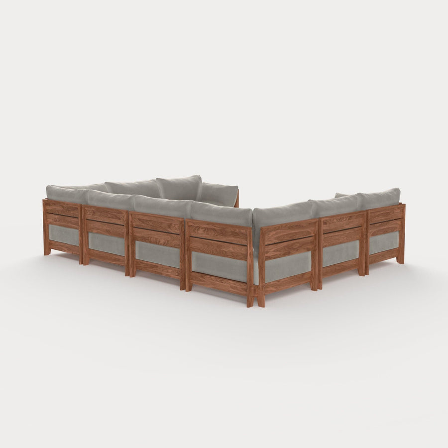 Modular Teak Outdoor 8-Seater U-Sectional | Plush Velvet in Silk
