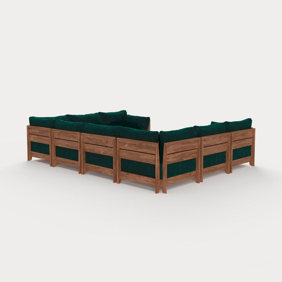 Modular Teak Outdoor 8-Seater U-Sectional | Plush Velvet in Muzo